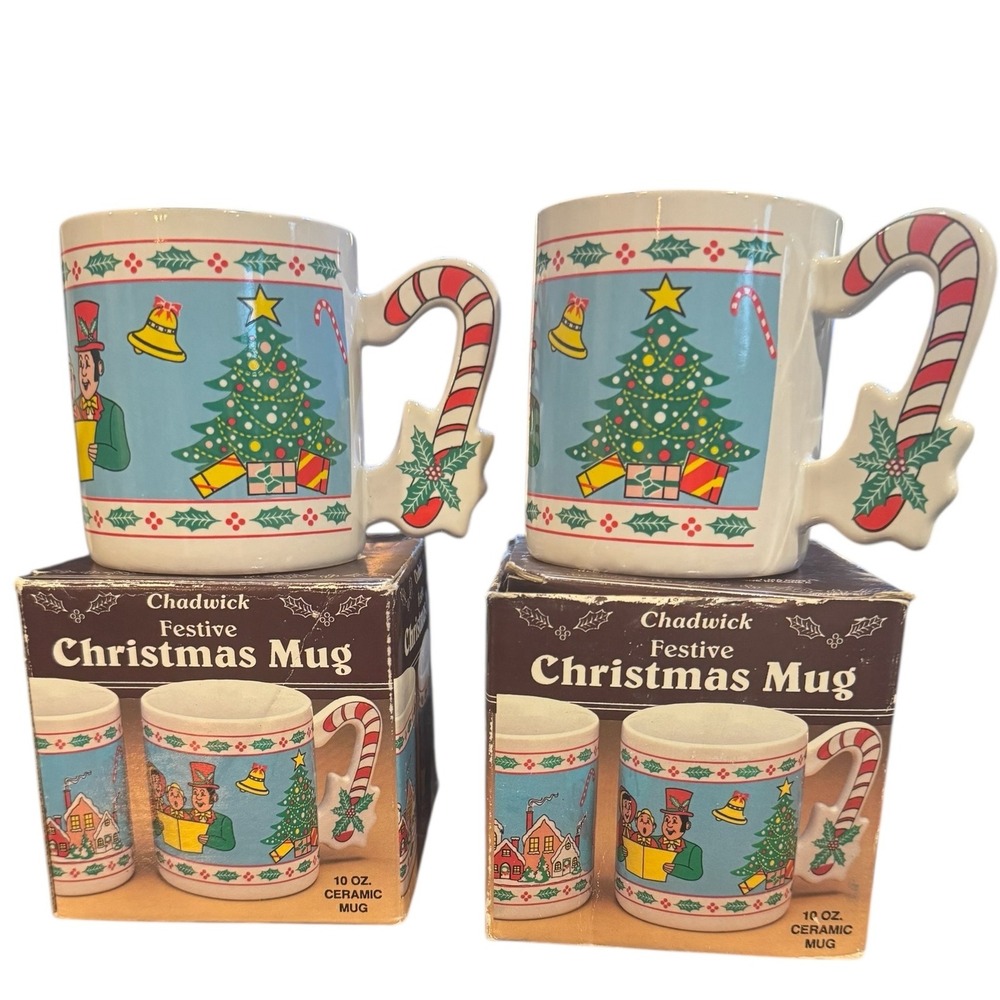 Chadwick Festive Christmas Mug Set 10oz‎ Ceramic Holiday Coffee Tea Vintage 1989
